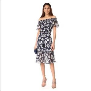 Anthropologie Moon River Floral Blue Off The Shoulder Dress